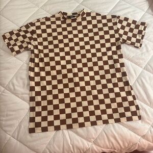 Dressed in LaLa Lex Checkerboard Ribbed Top in Cookie-dough Large